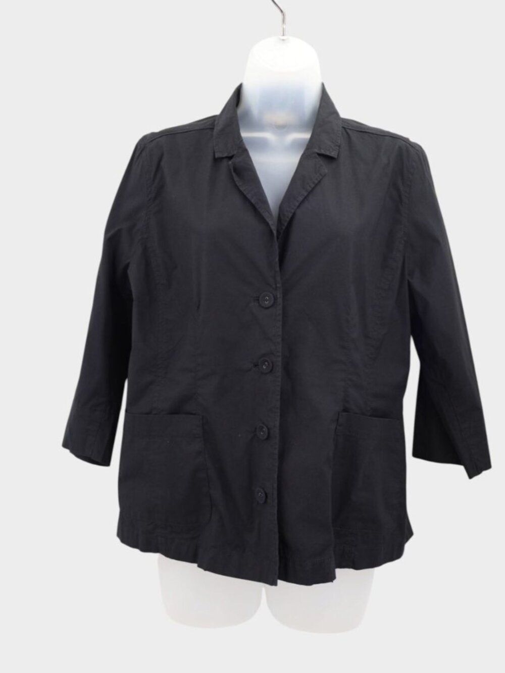 Eileen Fisher Black Cotton Blend Blazer Jacket Lightweight Women’s Size Medium